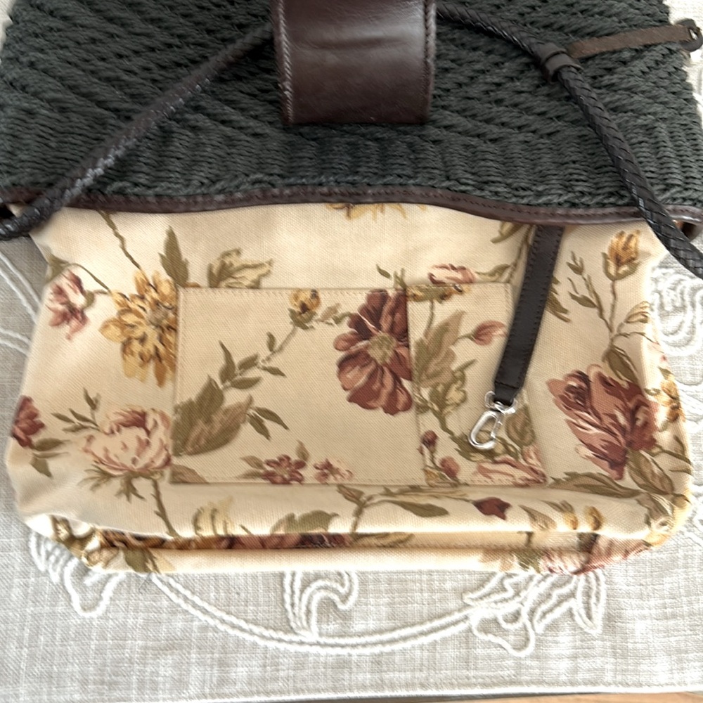 Brighton EUC Raffia Green Woven/Brown Leather Shoulder Bag - Picture 16 of 16